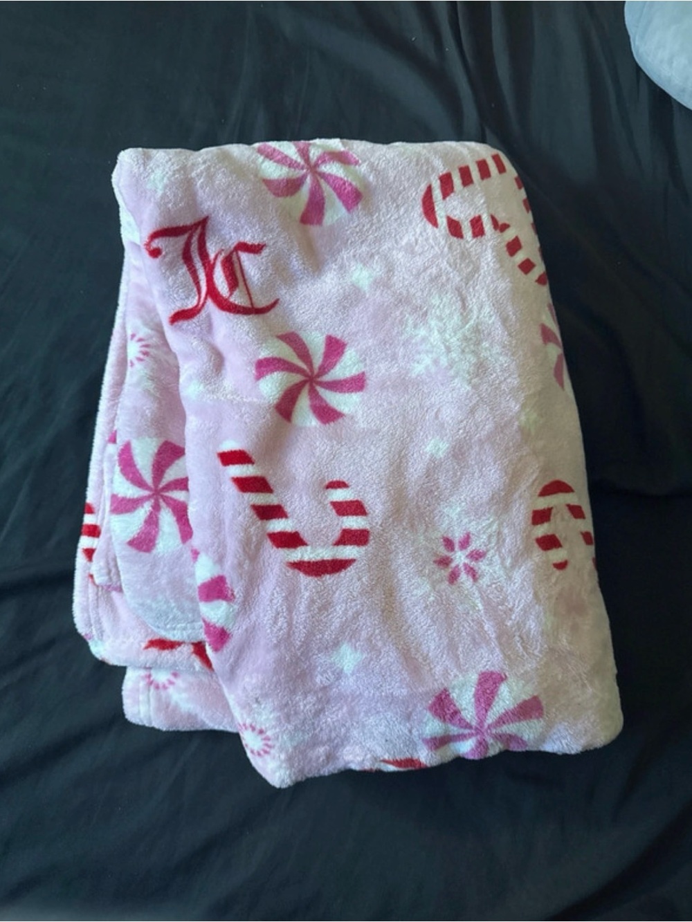 Juicy Couture Pink Candy Cane & Peppermint Plush Throw Blanket